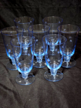 Vintage Electric Blue Fountain Style Glass 12oz - Unknown Maker - Mint Set Of 7 - £27.14 GBP