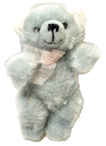 Vintage Kuddle Me Toys Plush Stuffed Baby Blue Furry Bear with Pink Ribbon 12 in - £10.46 GBP
