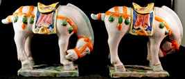 Pair of Chinese Horse Figurine Statues Nice Multi Colored Ceramic Pottery Signed - £158.18 GBP