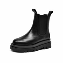 Chelsea Boots Platform Women Calfskin Genuine Leather Elastic Band Round Toe Aut - £142.32 GBP