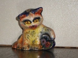 Multicolor CAT FIGURINE Signed Kaliopi K. Nikolaou Greek Art Pottery Greece - £22.95 GBP