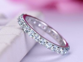 2Ct Round Cut Aquamarine Full Eternity Wedding Band Ring 14K White Gold Finish - £125.60 GBP