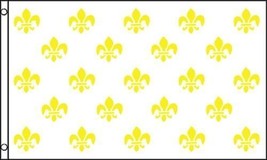 Fleur-de-lis Flag 3x5 ft Gold on White Trefoil New Orleans Louisiana Mardi Gras - £10.21 GBP