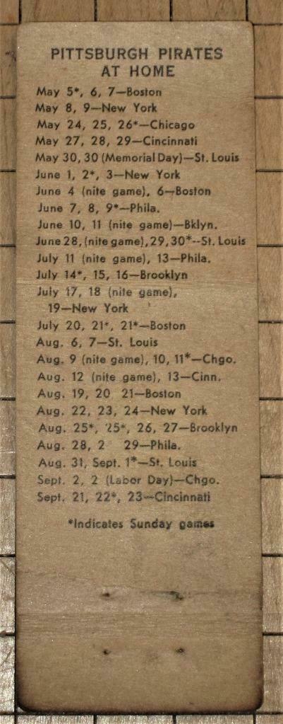 Primary image for Old Anchor beer Matchbook with Pittsburgh Pirates home Schedule 1940