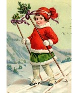 Early 1900s Slovak Christmas Postcard Little Girl Skiing - $29.88 CAD