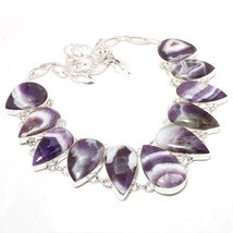 African Amethyst Lace Gemstone Christmas Gift Necklace Jewelry 18&quot; SA 1978 - £14.50 GBP