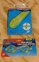 Splash N Swim 2 Pc Swim Pool Green Inflatable Kickboard and Green Goggles - $10.15