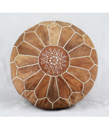 Moroccan Pouf , Brown Leather Ottoman , Living Room Furniture , Footstoo... - £51.57 GBP