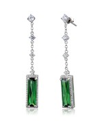 Rhodium 925 Sterling Silver Earrings with AAA Grade CZ in Emerald - £33.74 GBP