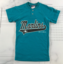 Vintage Florida Marlins T Shirt Mens Small Teal Blue Henley Collar Graphic Print - £34.84 GBP