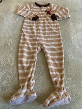 Child Of Mine Boys Brown White Striped Monkey Fleece Long Sleeve Pajamas 3T - £4.69 GBP