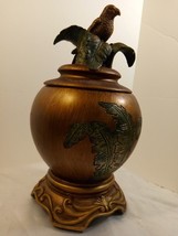 Vintage Round Pedestaled Trinket/Jewelry Box Palm Tree and Parrot Accents - £18.19 GBP