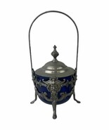 Silverplated Candy Bonbon Dish Cobalt Glass Liner North Wind Face Antique - $134.36 CAD