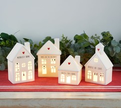Peace Love World Set of 4 Ceramic Houses with Fairy Lights - £78.18 GBP