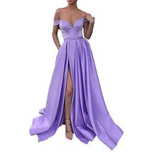 Kivary Plus Size Off The Shoulder High Slit Long Prom Dresses with Pockets Laven - £79.12 GBP