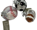 Seasons Sports Ornaments Set of 3 Baseball Soccer Football with Glitter ... - £13.58 GBP