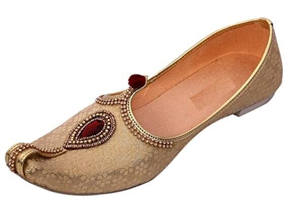 Primary image for Mens Jutti Mojari Khussa ethnic Wedding Flat Shoes US size 8-12 Golden Pendant