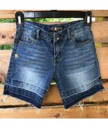 Girls Sz 8 Modest Stretch Jean Shorts Blue Denim Stonewash Distressd Luc... - $22.48 CAD