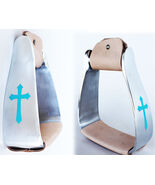 Horse Saddle Turquoise Cross Angled Slanted Aluminum Stirrups 5135L - $44.54