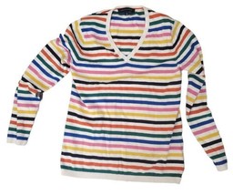 Tommy Hilfiger Womens Rainbow Striped V-Neck Top Shirt Longsleeve Size M - £11.59 GBP