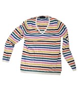Tommy Hilfiger Womens Rainbow Striped V-Neck Top Shirt Longsleeve Size M - £11.72 GBP