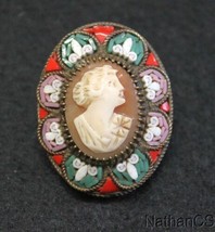 Vintage 1920&#39;s Micro Mosaic Brooch with Shell Cameo  - £126.71 GBP