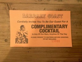 Vintage Barbary Coast Hotel Casino Las Vegas Nevada NV Free Cocktail Coupons - £6.32 GBP