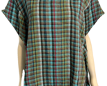 Vivid Teal, Brown, Red Checked Linen Sleeveless Top size 4X - $37.99