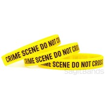 Three (3) Of Crime Scene Do Not Cross Bracelets - Csi Yellow Silicone Wristbands - £6.16 GBP