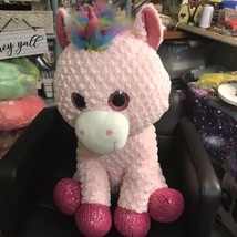 RARE Toys R Us Pink Rainbow Unicorn Plush 24 Inch Sparkle Eyes 2016 Extra Large - £37.46 GBP