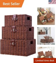 Set of 3 Chic Woven Wicker Baskets with Leather Straps - Perfect for Org... - $64.49