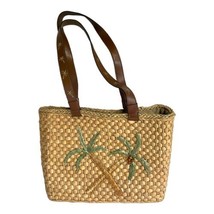 Tropical Beach Purse Palm Tree Straw Summer Shoulder Bag Brown Woven Poo... - £13.98 GBP