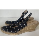 Toni Pons Carmina Espadrille Wedge Shoes Women&#39;s Black Stripe Peep Toe S... - $61.54 CAD