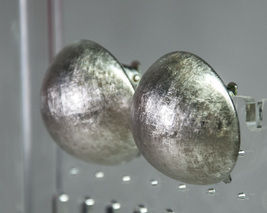 Vintage Clip On Brushed Metal Silver Tone Button Domed Earrings - £3.97 GBP