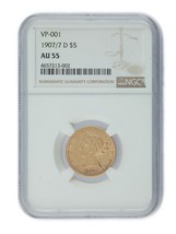 1907/7-D $5 US Gold Liberty Half Eagle Graded by NGC as AU55! VP-001 - £1,994.22 GBP