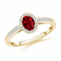 ANGARA Classic Oval Ruby Halo Ring with Diamond Accents for Women in 14K Gold - £892.65 GBP