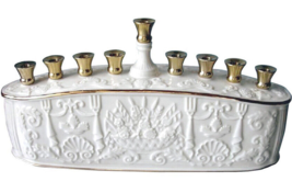 Lenox Embossed Ivory Porcelain Menorah Judaic Hanukkah Giftware 11&quot;L NEW - £71.84 GBP