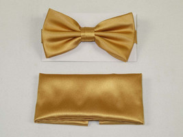Men&#39;s Bow Tie and Hankie by J.Valintin Collection #92492 Solid Satin Gold - £15.79 GBP