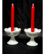 Vintage INDIANA GLASS COLONY Flower Candlestick Holders HARVEST MILK - P... - $16.51 CAD