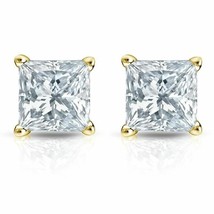 0.50CT Princess Cut Genuine H/VS2 Diamonds 14K Solid Yellow Gold Stud Earrings - £225.40 GBP