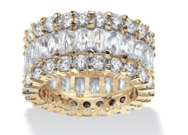 Round Cz Baguette Eternity Gp Ring Band 14K Gold Sterling Silver 6 7 8 9 10 - £237.27 GBP