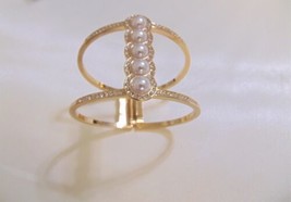 I.n.c. 6-3/4&quot;Gold-Tone Pave &amp; Kiska Pearl Open Hinged Cuff Bracelet CL708 $29 - £10.01 GBP