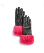 Size 6.5 Aqua women&#39;s Leather with Rabbit Fur Cuff Tech Gloves Black  / ... - $54.80 CAD