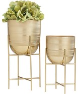 Deco 79 Metal Round Planter With Removable Stand, Set Of 2, 6&quot;, 5&quot;W, Gold. - £35.76 GBP