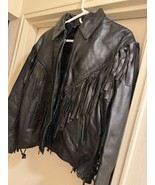 Vintage Black Leather Motorcycle Jacket with Fringe Sleeve Women&#39;s Size ... - $1,590.11 MXN