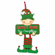 Elf Christmas Sign-SANTA ELVES SEE EVERYTHING-Holiday Home Wall Door Dec... - $71.65 MXN