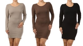 M-Rena Plus Size Long Sleeve Fitted Round Neck Seamless Dress One Size Plus - £33.08 GBP