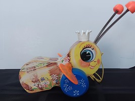 1960s Fisher Price Queen Buzzy Bee 444 Wooden Pull Toy Vtg Classic Retro... - $14.95