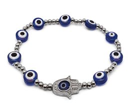 Mia Jewel Shop Hamsa Charm Evil Eye Nazar Metal Bead Stretchy Bracelet - One Siz - $17.81+