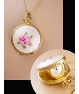 Vendome pocket watch necklace - Vintage guilloche enamel locket pendant - hidden - $285.00